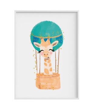 CUADRO INFANTIL LÁMINA GIRAFFE BALLOON