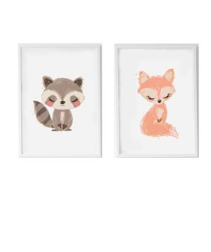 PACK 2 CUADROS INFANTILES LÁMINAS SQUIRREL AND FOXY