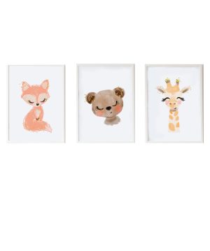 PACK 3 CUADROS INFANTILES LÁMINAS FOXY, BEAR AND GIRAFFE