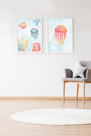 2er Pack Kinder-Ozean und Rosa Medusa Druckbilder