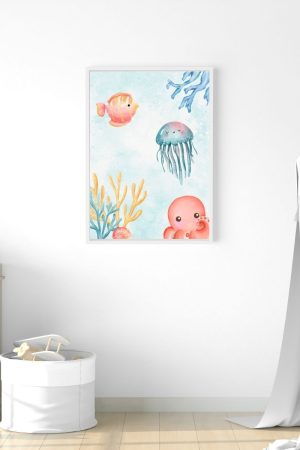 CUADRO INFANTIL ESTAMPADO PECES Y PULPO