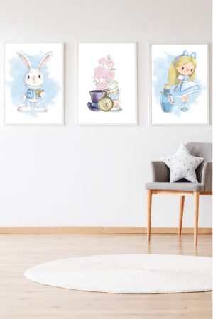 Pack 3 Tableaux pour enfants Alice, lapin et chapeau