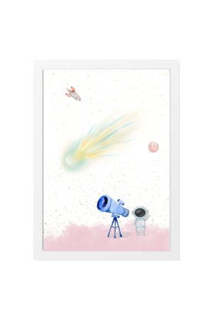 Cuadro Infantil telescopio azul, astronauta y estrella fugaz en el espacio
