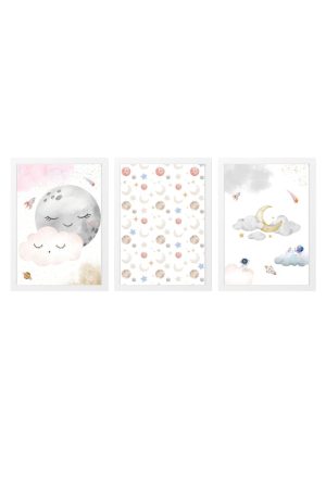 pack 3 children's paintings moons sleeping