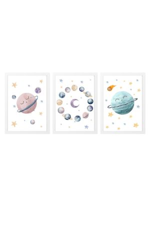 pack 3 children's planet paintings