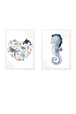 pack 2 children's paintings marine world