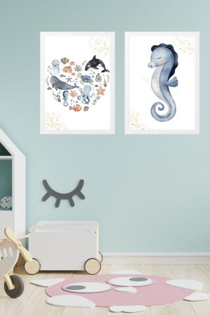 pack 2 children's paintings marine world