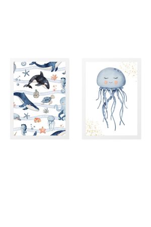 pack of 2 children's paintings marine world: whales
