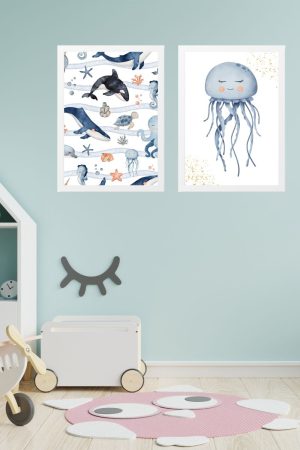 pack of 2 children's paintings marine world: whales