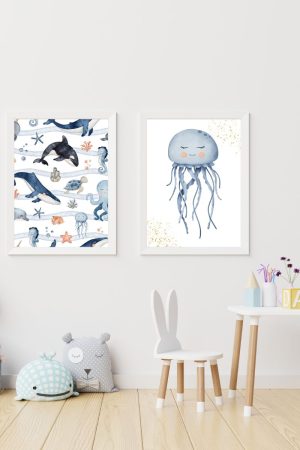 pack of 2 children's paintings marine world: whales