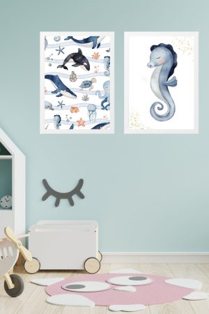 pack 2 children's pictures sea world and seahorse