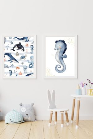 pack 2 children's pictures sea world and seahorse