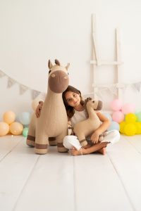 Set 2 peluches cheval géant et midi en coton