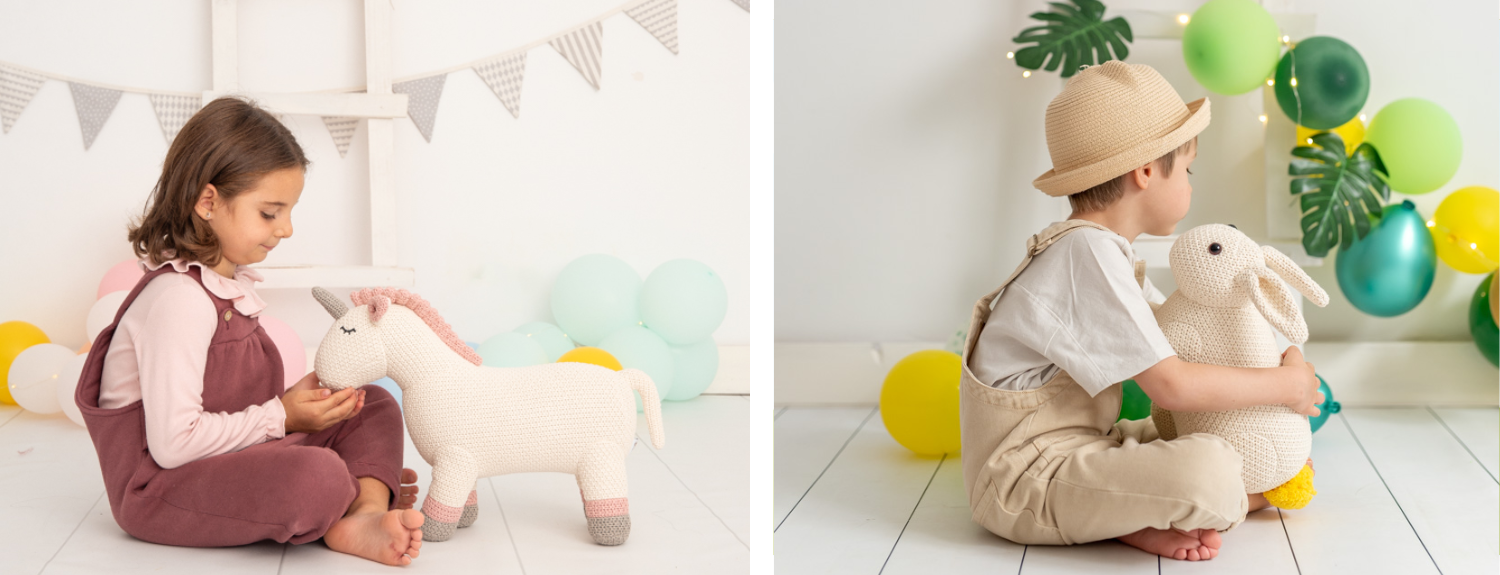 AMIGURUMIS MIDI UNICORNIO ALMA Y CONEJO RULO 