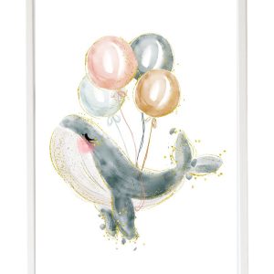 CUADRO INFANTIL BALLENA GRIS CON GLOBOS