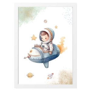 CUADRO INFANTIL ASTRONAUTA EN COHETE VIAJA EN EL ESPACIO