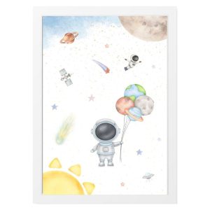 CUADRO INFANTIL ASTRONAUTA CON GLOBOS Y ELEMENTOS ESPACIALES