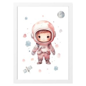 PINK ASTRONAUT CHILDREN'S PRINT IN SPACE