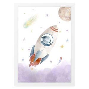CUADRO INFANTIL COHETE EN EL ESPACIO ESTRELLADO