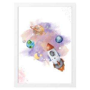 CUADRO INFANTIL COHETE Y LOS PLANETAS EN EL ESPACIO