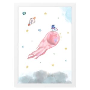 KINDERBILD ROSA METEOR UND ASTRONAUT IM WELTRAUM