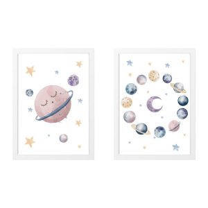 PACK 2 CHILDREN'S FRAMES PINK PLANET AND CIRCLE OF PLANETS