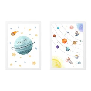 PACCHETTO 2 QUADRI INFANTILI PIANETA FELICE E SISTEMA SOLARE