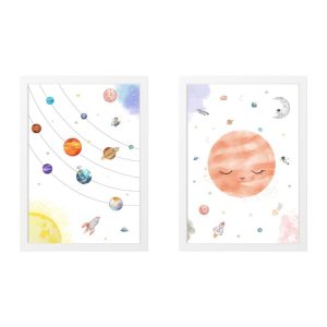 SET 2 KINDERBILDER SONNENSYSTEM UND SCHLAFENDER PLANET