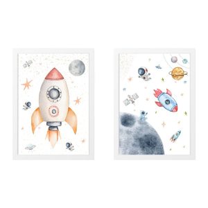 PACCHETTO 2 QUADRI INFANTILI RAZZO E ASTRONAUTI