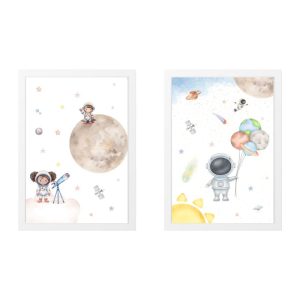PAKET 2 KINDERBILDER ASTRONAUTEN DIE DIE STERNE BEOBACHTEN