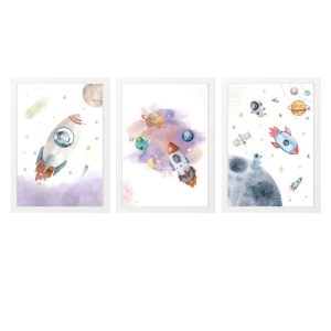 PACK 3 TABLEAUX POUR ENFANTS FUSÉES DANS L'ESPACE