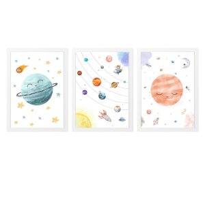 PACCHETTO 3 QUADRI PER BAMBINI CON PIANETI E SISTEMA SOLARE