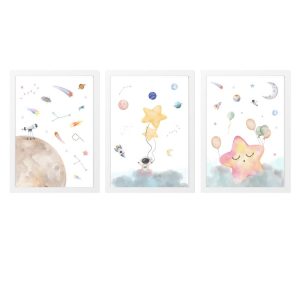 PACCHETTO 3 QUADRI INFANTILI STELLE E LUNA