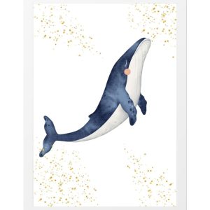 QUADRO INFANTILE BALLENA BLU CON DETTAGLI DORATI