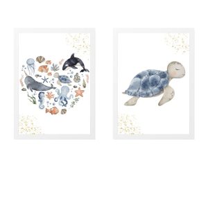 PAKET 2 KINDERBILDER MARINES HERZ UND SCHILDKRÖTE