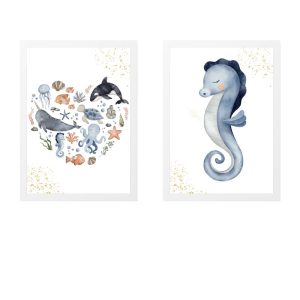 PACK 2 CHILDREN'S FRAMES MARINE HEART AND SEAHORSE