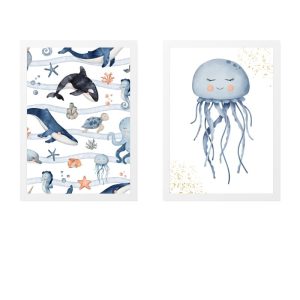 PACK 2 CHILDREN'S FRAMES WHALES AND JELLYFISH