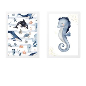 SET 2 KINDERBILDER UNTERWASSERHINTERGRUND UND SEEPFERDCHEN