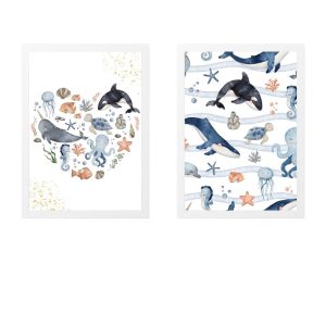 SET 2 KINDERBILDER HERZ DES MEERES MIT WALEN
