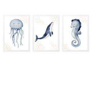 PACK 3 TABLEAUX POUR ENFANTS MÉDUSE, HIPPOCAMPE ET BALEINE