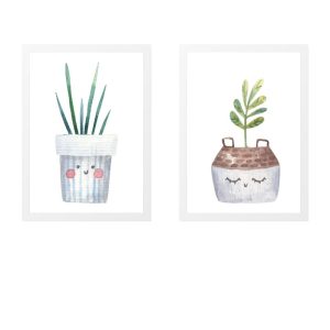 PACK 2 CUADROS INFANTILES DE MACETAS CACTUS CON CARITAS