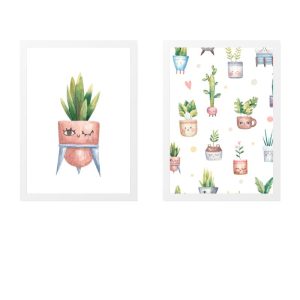 PACK 2 CUADROS INFANTILES DE MACETA CON CACTUS EN COLOR ROSA