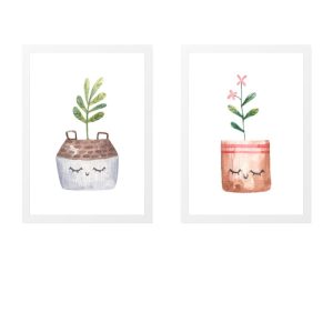 PACK 2 CUADROS INFANTILES CON MACETAS DE PLANTAS DURMIENDO