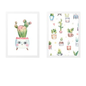 PACK 2 CUADROS INFANTILES CON MACETA BLANCA Y ESTAMPACIONES DE CACTUS
