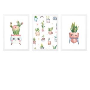 PACK 3 TABLEAUX POUR ENFANTS AVEC DES PLANTES CACTUS ET DES IMPRESSIONS