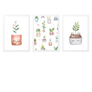 PACK 3 TABLEAUX POUR ENFANTS AVEC DES POTS DE PLANTES ENDORMIES