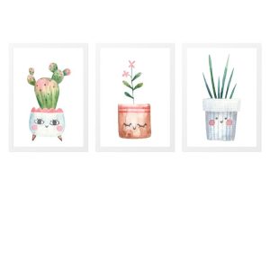 PAKET 3 KINDERBILDER MIT KAKTUSPFLANZEN UND ROSA BLUME
