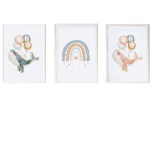 PACK 3 CUADROS INFANTILES LÁMINAS BALLENAS CON GLOBOS
