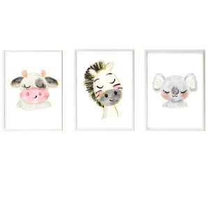 PACK 3 CUADROS INFANTILES LÁMINAS VACA, CEBRA Y KOALA