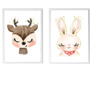 PACK 2 CUADROS INFANTILES LÁMINAS CIERVO Y CONEJO